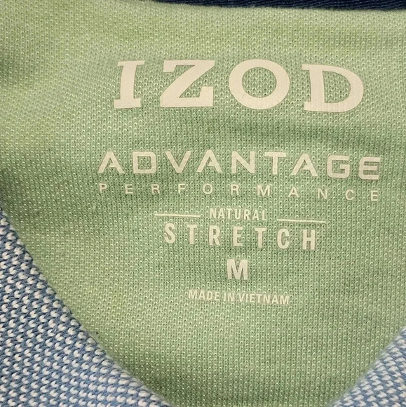 IZOD Advantage Performance Striped Polo Men Medium Blue Green Preppy Classic Y2K - Picture 7 of 7